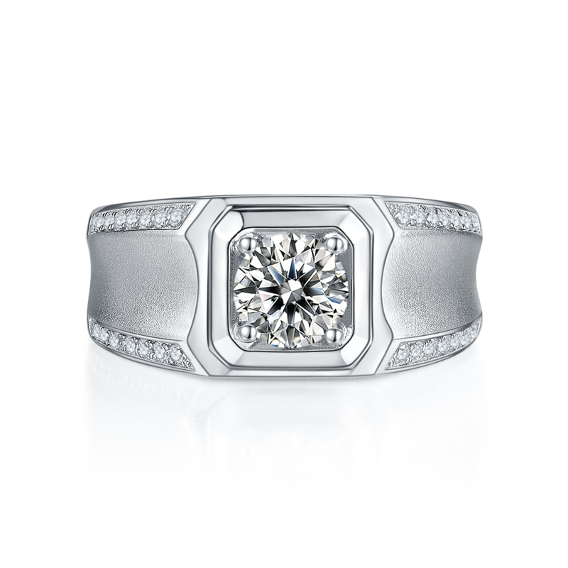 秀波款S925银镀白金MoissaniteMen's Ring1ctD级